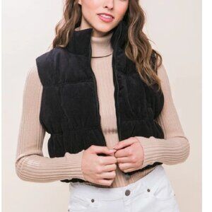 NWT Black Corduroy Cropped Puffer Vest